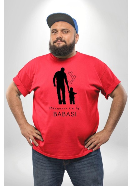 Babalar Günü Dünyanın En Iyi Babası Kırmızı Büyük Beden Erkek Kadın Unisex Basic Ön Baskılı Tişört fiyatları
