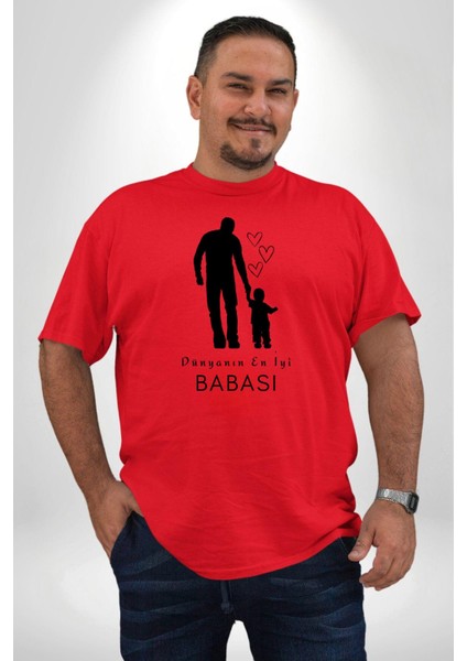 Babalar Günü Dünyanın En Iyi Babası Kırmızı Büyük Beden Erkek Kadın Unisex Basic Ön Baskılı Tişört fırsatları