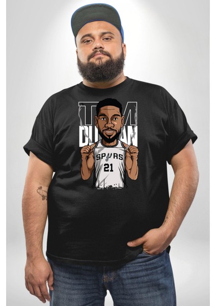Spurs Basketbol 21 Tim Duncan Siyah Büyük Beden Erkek Kadın Unisex Basic Ön Baskılı Tişört