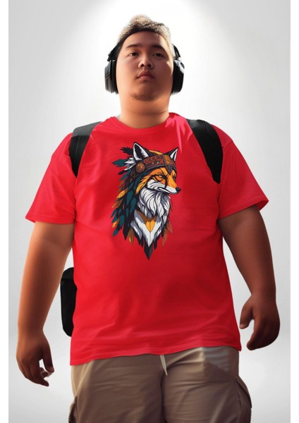 Kızılderili Tilki Kırmızı Büyük Beden Erkek Kadın Unisex Basic Ön Baskılı Tişört fiyatları