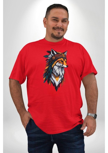 Kızılderili Tilki Kırmızı Büyük Beden Erkek Kadın Unisex Basic Ön Baskılı Tişört modelleri
