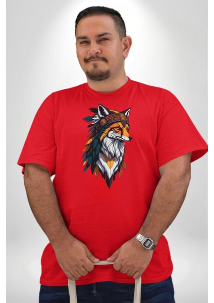 Kızılderili Tilki Kırmızı Büyük Beden Erkek Kadın Unisex Basic Ön Baskılı Tişört fırsatları