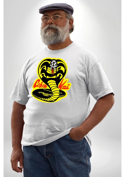 Cobra Kai Karete Çocuk Yılan Logo Dizi Beyaz Büyük Beden Kadın Erkek Ünisex Basic Ön Baskılı Tişört indirimleri