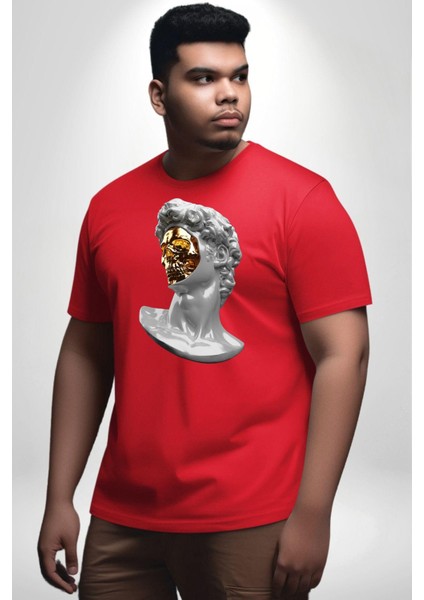 Modern Sanat Apollo Kırmızı Büyük Beden Erkek Kadın Unisex Basic Ön Baskılı Tişört