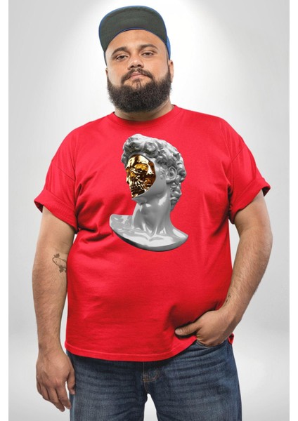 Modern Sanat Apollo Kırmızı Büyük Beden Erkek Kadın Unisex Basic Ön Baskılı Tişört fiyatları