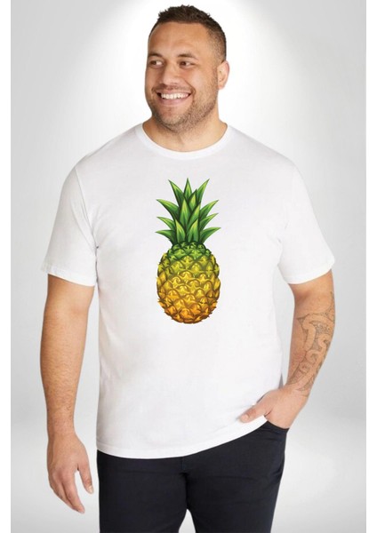 Ananas Meyve Beyaz Büyük Beden Kadın Erkek Ünisex Basic Ön Baskılı Tişört modelleri