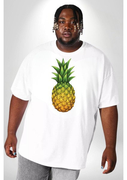 Ananas Meyve Beyaz Büyük Beden Kadın Erkek Ünisex Basic Ön Baskılı Tişört fırsatları