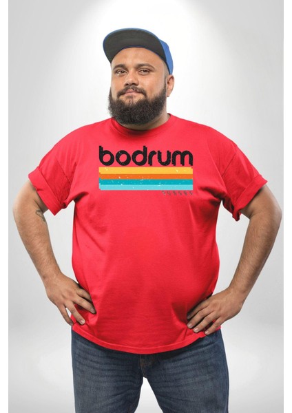 Bodrum Türkiye Kırmızı Büyük Beden Erkek Kadın Unisex Basic Ön Baskılı Tişört