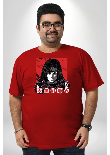 Orochimaru Anime Kırmızı Büyük Beden Erkek Kadın Unisex Basic Ön Baskılı Tişört