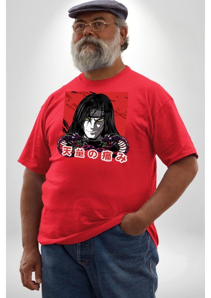 Orochimaru Anime Kırmızı Büyük Beden Erkek Kadın Unisex Basic Ön Baskılı Tişört fiyatları