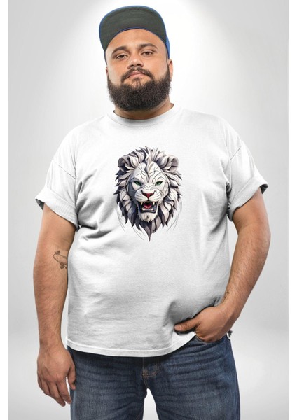 Beyaz Kaplan Kükreme Beyaz Büyük Beden Kadın Erkek Ünisex Basic Ön Baskılı Tişört fırsatları