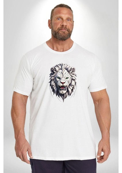Beyaz Kaplan Kükreme Beyaz Büyük Beden Kadın Erkek Ünisex Basic Ön Baskılı Tişört indirimleri