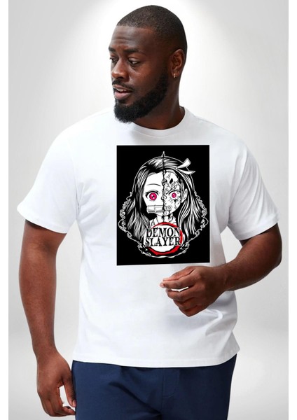 Anime Demon Slayer Beyaz Büyük Beden Kadın Erkek Ünisex Basic Ön Baskılı Tişört modelleri