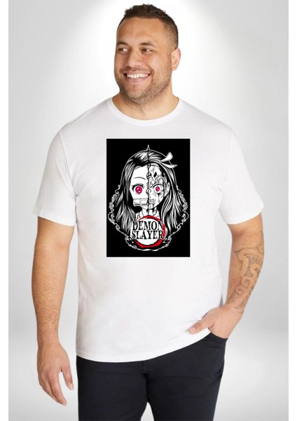 Anime Demon Slayer Beyaz Büyük Beden Kadın Erkek Ünisex Basic Ön Baskılı Tişört indirimleri