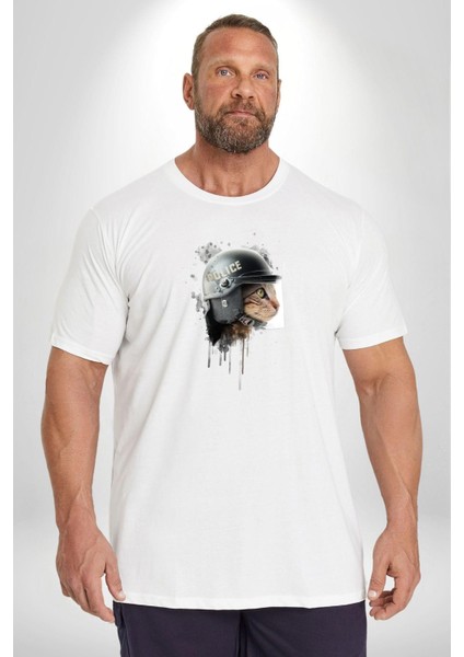 Kaket Polis Kedi Beyaz Büyük Beden Kadın Erkek Ünisex Basic Ön Baskılı Tişört indirimleri