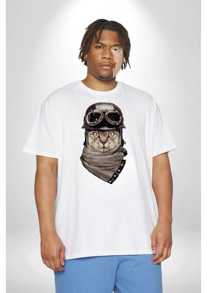 Kasket Bandana Motorcu Kedi Beyaz Büyük Beden Kadın Erkek Ünisex Basic Ön Baskılı Tişört fiyatları