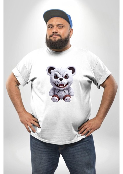 Freddy Korkunç Ayı Beyaz Büyük Beden Kadın Erkek Ünisex Basic Ön Baskılı Tişört