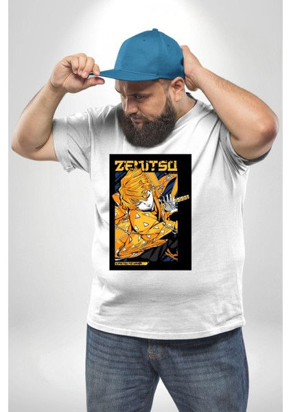 Zenitsu Agatsuma Anime Beyaz Büyük Beden Kadın Erkek Ünisex Basic Ön Baskılı Tişört fırsatları