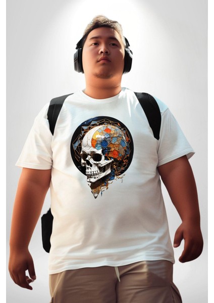 Kuru Kafa Kristal Beyaz Büyük Beden Kadın Erkek Ünisex Basic Ön Baskılı Tişört