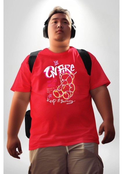 Yanmaya Devam Edecek Kadar Sıcak Kırmızı Büyük Beden Erkek Kadın Unisex Basic Ön Baskılı Tişört