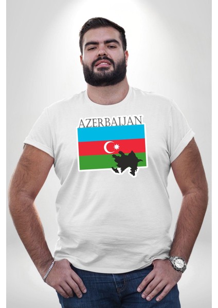 Azerbeycan Bayrak Ülke Beyaz Büyük Beden Kadın Erkek Ünisex Basic Ön Baskılı Tişört modelleri