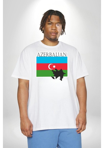 Azerbeycan Bayrak Ülke Beyaz Büyük Beden Kadın Erkek Ünisex Basic Ön Baskılı Tişört fırsatları