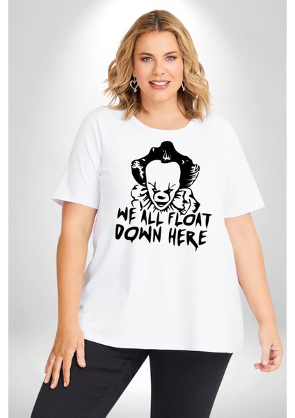 Korkunç Palyaço Korku Film Beyaz Büyük Beden Kadın Erkek Ünisex Basic Ön Baskılı Tişört