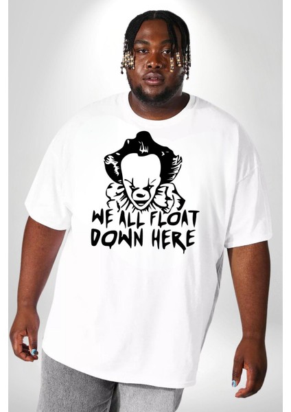 Korkunç Palyaço Korku Film Beyaz Büyük Beden Kadın Erkek Ünisex Basic Ön Baskılı Tişört modelleri