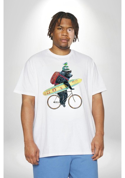 Komik Köpek Sörf Tahtası Bisiklet Beyaz Büyük Beden Kadın Erkek Ünisex Basic Ön Baskılı Tişört modelleri