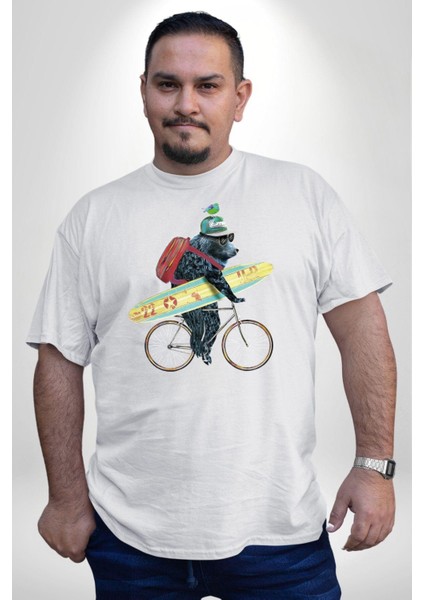 Komik Köpek Sörf Tahtası Bisiklet Beyaz Büyük Beden Kadın Erkek Ünisex Basic Ön Baskılı Tişört fırsatları