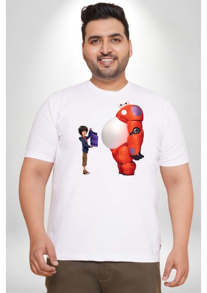 Süper Kahraman Big Hero Beyaz Büyük Beden Kadın Erkek Ünisex Basic Ön Baskılı Tişört