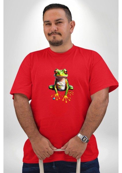 Frog Kurbağa Prens Kırmızı Büyük Beden Erkek Kadın Unisex Basic Ön Baskılı Tişört