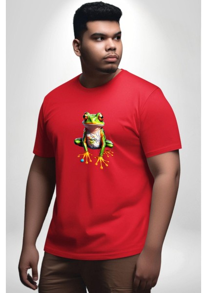 Frog Kurbağa Prens Kırmızı Büyük Beden Erkek Kadın Unisex Basic Ön Baskılı Tişört modelleri