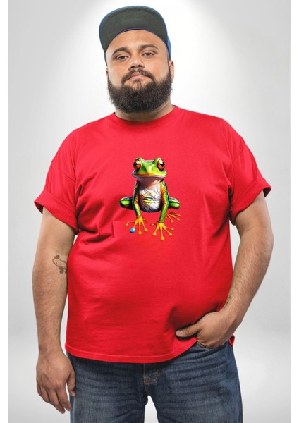 Frog Kurbağa Prens Kırmızı Büyük Beden Erkek Kadın Unisex Basic Ön Baskılı Tişört fırsatları