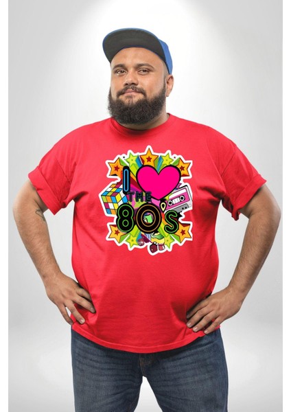 80Lerı Seviyorum Kaset Ve Özel Hediye Kırmızı Büyük Beden Erkek Kadın Unisex Basic Ön Baskılı Tişört