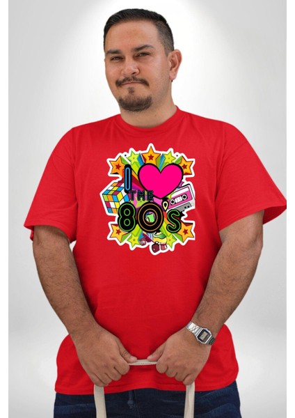 80Lerı Seviyorum Kaset Ve Özel Hediye Kırmızı Büyük Beden Erkek Kadın Unisex Basic Ön Baskılı Tişört fırsatları