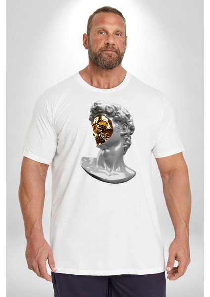 Modern Sanat Apollo Beyaz Büyük Beden Kadın Erkek Ünisex Basic Ön Baskılı Tişört indirimleri