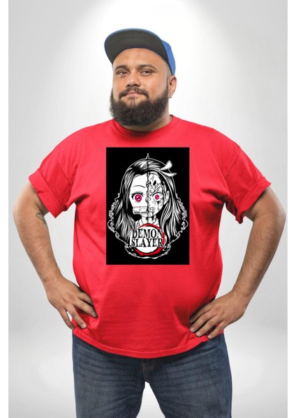 Anime Demon Slayer Kırmızı Büyük Beden Erkek Kadın Unisex Basic Ön Baskılı Tişört modelleri