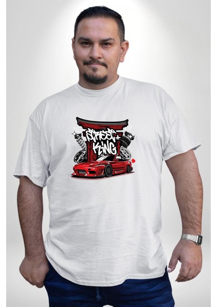 Japon Sokak Yarış Kralı Beyaz Büyük Beden Kadın Erkek Ünisex Basic Ön Baskılı Tişört