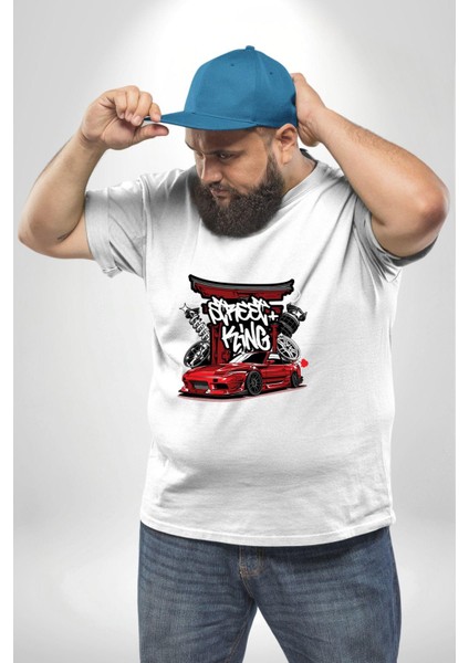 Japon Sokak Yarış Kralı Beyaz Büyük Beden Kadın Erkek Ünisex Basic Ön Baskılı Tişört fiyatları