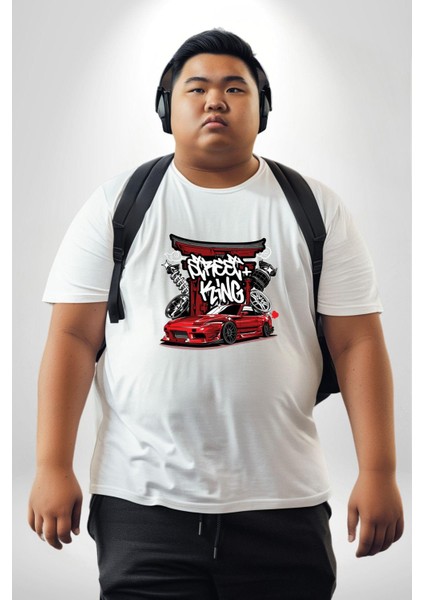 Japon Sokak Yarış Kralı Beyaz Büyük Beden Kadın Erkek Ünisex Basic Ön Baskılı Tişört fırsatları