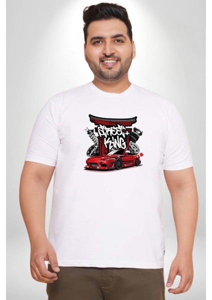Japon Sokak Yarış Kralı Beyaz Büyük Beden Kadın Erkek Ünisex Basic Ön Baskılı Tişört indirimleri