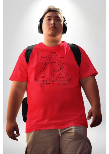 Pisagor Çember Matematik Kırmızı Büyük Beden Erkek Kadın Unisex Basic Ön Baskılı Tişört modelleri