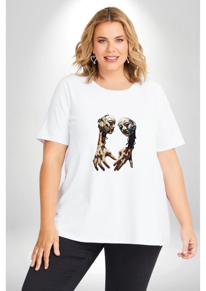 Yüz Yüze Ellerin Uyumu Beyaz Büyük Beden Kadın Erkek Ünisex Basic Ön Baskılı Tişört fiyatları