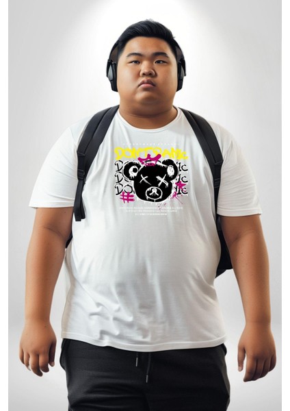 Panik Yok Teddy Beyaz Büyük Beden Kadın Erkek Ünisex Basic Ön Baskılı Tişört fiyatları