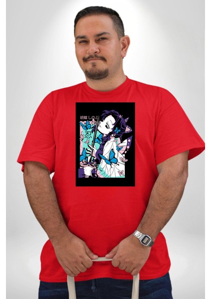 Shinobu Kocho Demon Slayer Kırmızı Büyük Beden Erkek Kadın Unisex Basic Ön Baskılı Tişört