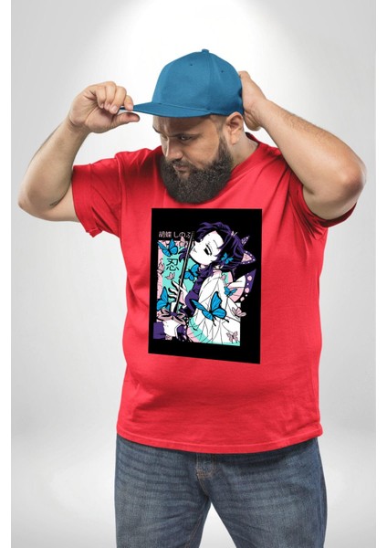 Shinobu Kocho Demon Slayer Kırmızı Büyük Beden Erkek Kadın Unisex Basic Ön Baskılı Tişört fiyatları