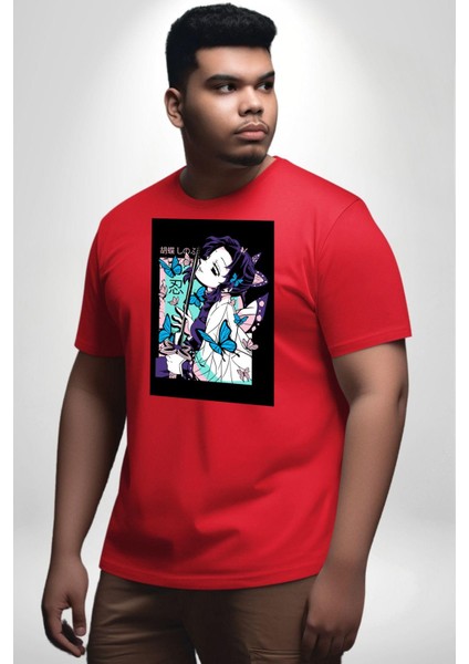 Shinobu Kocho Demon Slayer Kırmızı Büyük Beden Erkek Kadın Unisex Basic Ön Baskılı Tişört modelleri