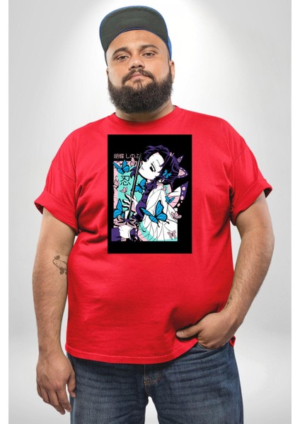Shinobu Kocho Demon Slayer Kırmızı Büyük Beden Erkek Kadın Unisex Basic Ön Baskılı Tişört fırsatları