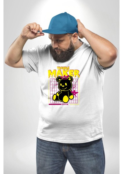 Baş Belası Teddy Beyaz Büyük Beden Kadın Erkek Ünisex Basic Ön Baskılı Tişört